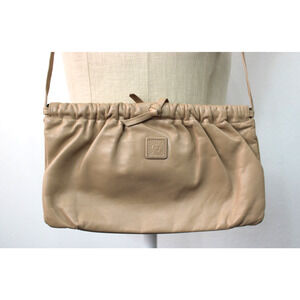 Vintage 70s 80s Anne Klein for Calderon Taupe Leather Purse Handbag Clutch